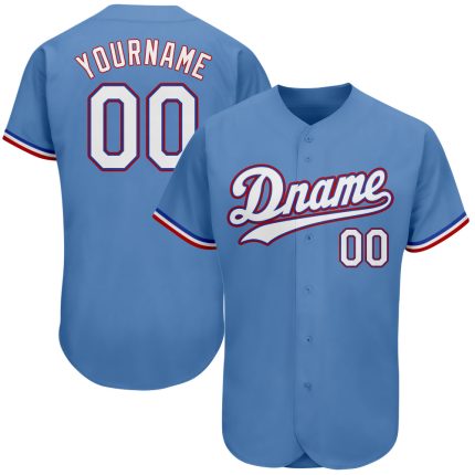 Personalized Light Blue Baseball Jersey with White and Red Accents - Authentic Design Personalized Light Blue White-Red Authentic
