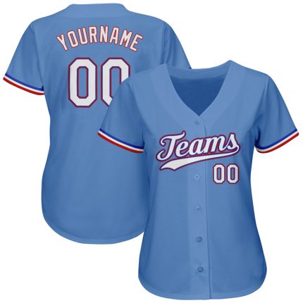 Custom Name and Number Authentic Baseball Jersey - Light Blue Red Team Jersey Personalized Light Blue White-Red Authentic