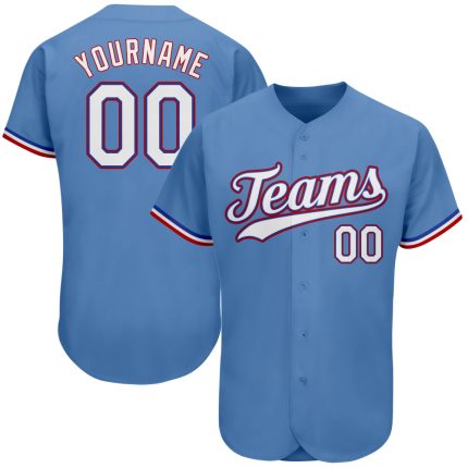 Custom Name and Number Authentic Baseball Jersey - Light Blue Red Team Jersey Personalized Light Blue White-Red Authentic
