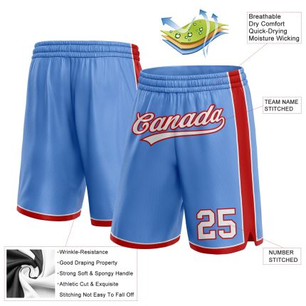 Custom Name Number Basketball Shorts Authentic Light Blue White Red Team Personalized Light Blue White-Red Authentic Basketball