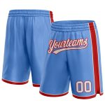 Custom Name Number Basketball Shorts Authentic Light Blue White Red Team Personalized Light Blue White-Red Authentic Basketball