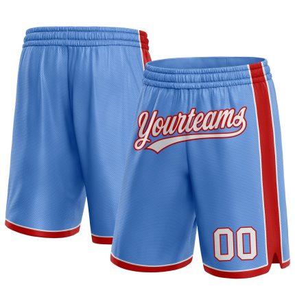 Custom Name Number Basketball Shorts Authentic Light Blue White Red Team Personalized Light Blue White-Red Authentic Basketball