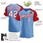 Personalized Light Blue Baseball Jersey with Custom Name and Number, White-Red Authentic Raglan Sleeves Design Personalized