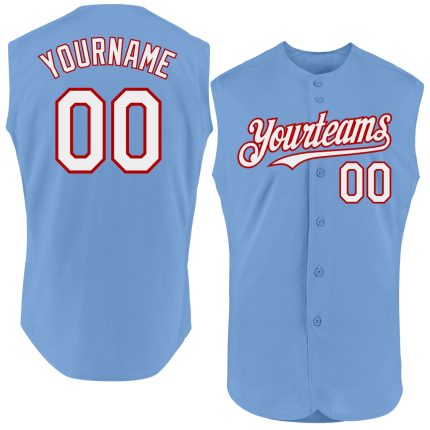 Custom Light Blue Baseball Jersey - Authentic Sleeveless Style with Red and White Accents Personalized Light Blue White-Red