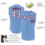 Custom Name and Number Personalized Baseball Jersey - Authentic Sleeveless Light Blue, White, and Red Design Personalized