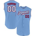 Custom Name and Number Personalized Baseball Jersey - Authentic Sleeveless Light Blue, White, and Red Design Personalized