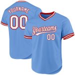 Custom Throwback Baseball Jersey - Light Blue White-Red with Personalized Name and Number Personalized Light Blue White-Red