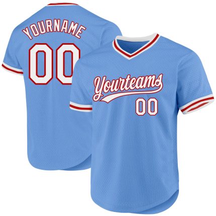Personalized Light Blue Red White Throwback Baseball Jersey for Fans Personalized Light Blue White-Red Authentic Throwback