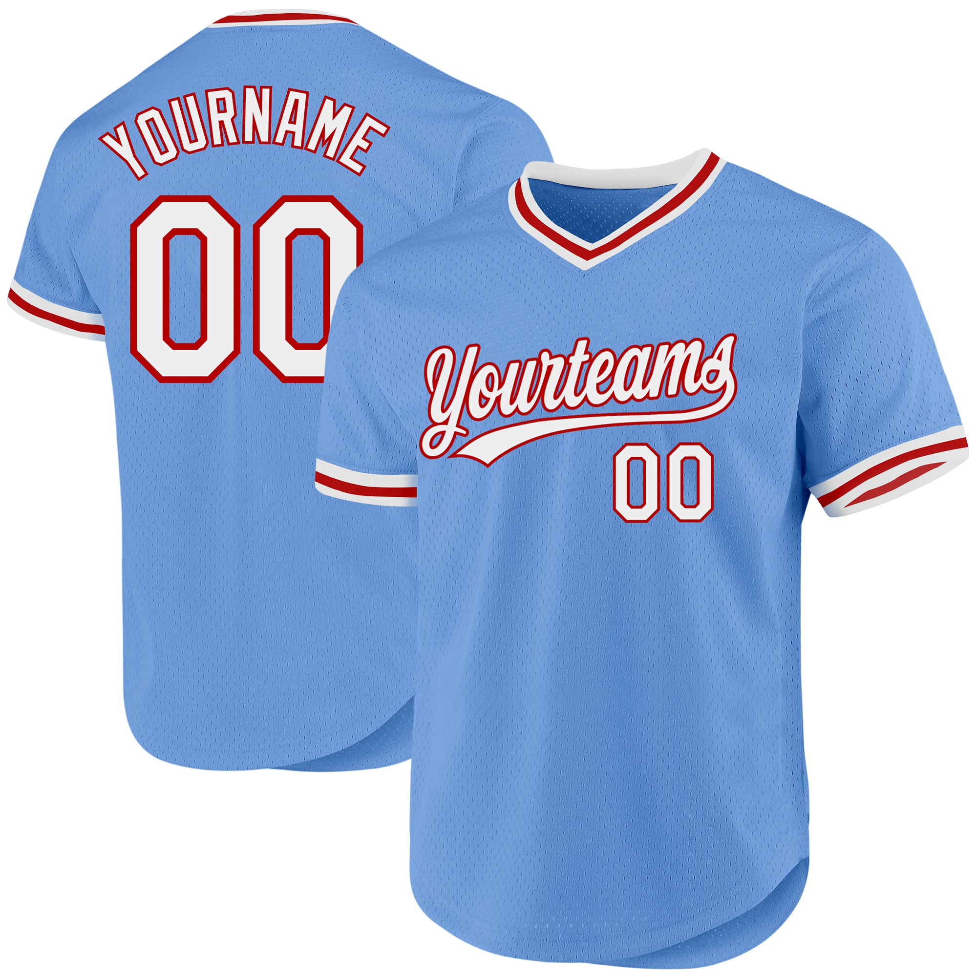 Personalized Light Blue Red White Throwback Baseball Jersey for Fans Personalized Light Blue White-Red Authentic Throwback