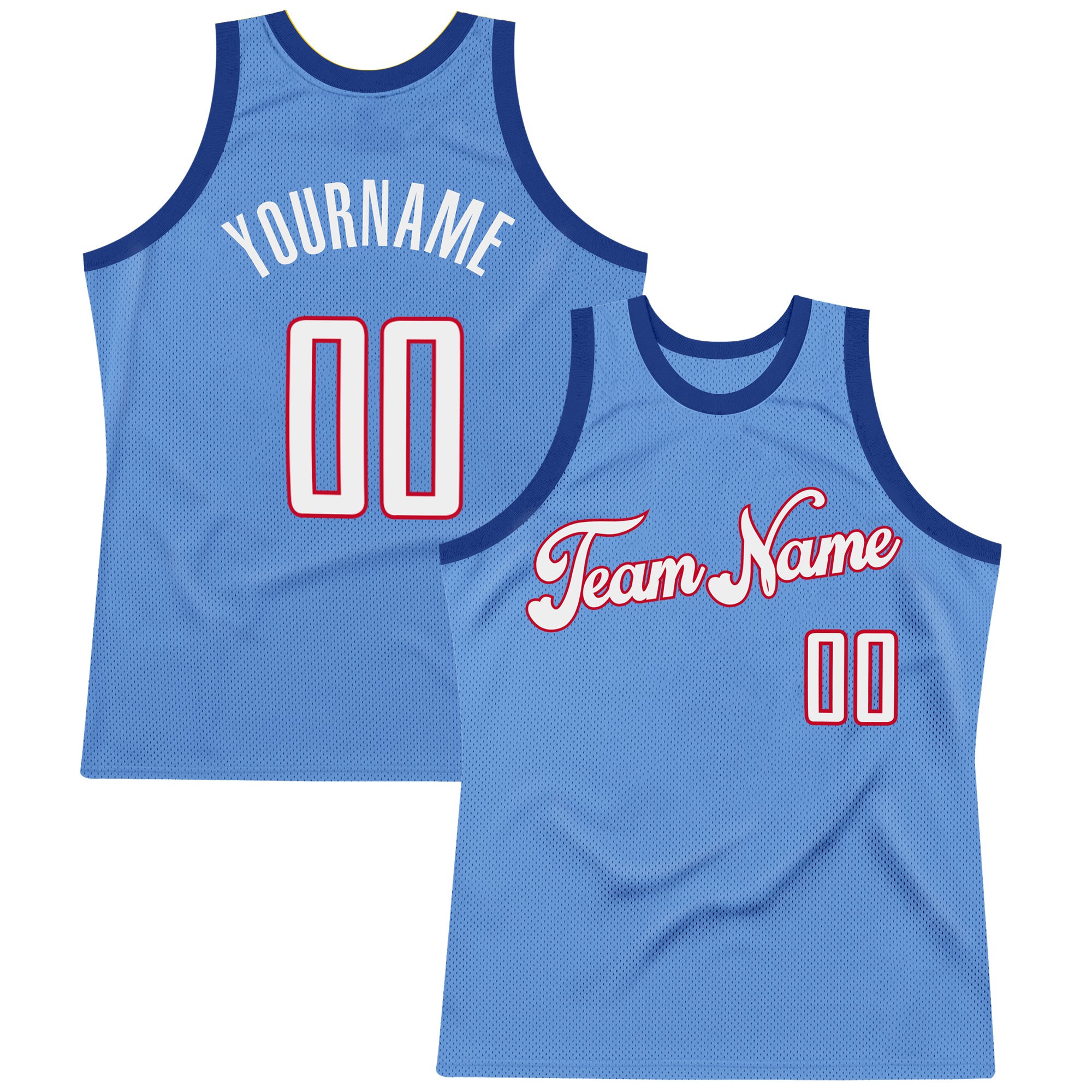 Personalized Light Blue White Red Basketball Jersey - Authentic Throwback Style Personalized Light Blue White-Red Authentic