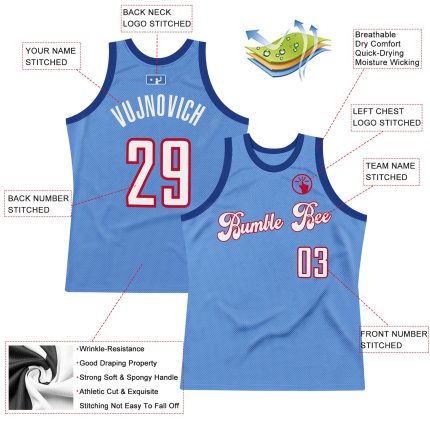 Personalized Light Blue White Red Basketball Jersey - Authentic Throwback Style Personalized Light Blue White-Red Authentic