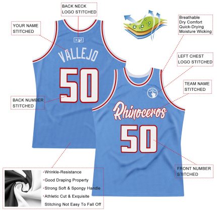 Custom Light Blue White-Red Throwback Basketball Jersey with Personalized Name and Number - Authentic Team Apparel Personalized