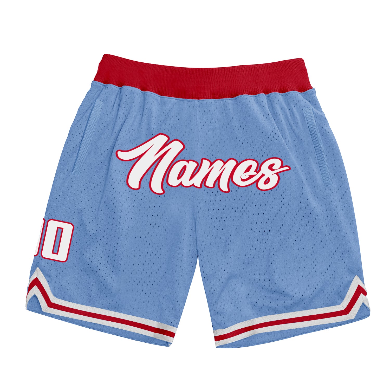Personalized Light Blue Red White Authentic Basketball Shorts for Men Personalized Light Blue White-Red Authentic Throwback