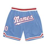 Custom Light Blue Red White Basketball Shorts with Personalized Name & Number - Authentic Throwback Style Personalized Light