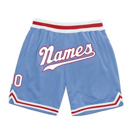 Custom Light Blue Red White Basketball Shorts with Personalized Name & Number - Authentic Throwback Style Personalized Light