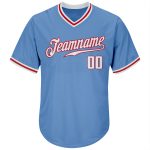 Personalized Light Blue Baseball Jersey Shirt - Authentic Throwback Rib-Knit in White-Red Personalized Light Blue White-Red