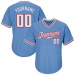 Personalized Light Blue Baseball Jersey Shirt - Authentic Throwback Rib-Knit in White-Red Personalized Light Blue White-Red