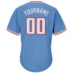 Personalized Light Blue Baseball Jersey Shirt - Authentic Throwback Rib-Knit in White-Red Personalized Light Blue White-Red