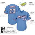 Customizable Light Blue Red White Throwback Baseball Jersey Shirt with Name and Number - Authentic Rib-Knit Design Personalized