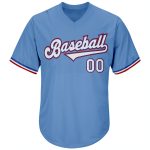 Customizable Light Blue Red White Throwback Baseball Jersey Shirt with Name and Number - Authentic Rib-Knit Design Personalized