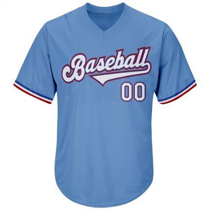 Customizable Light Blue Red White Throwback Baseball Jersey Shirt with Name and Number - Authentic Rib-Knit Design Personalized