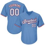 Customizable Light Blue Red White Throwback Baseball Jersey Shirt with Name and Number - Authentic Rib-Knit Design Personalized