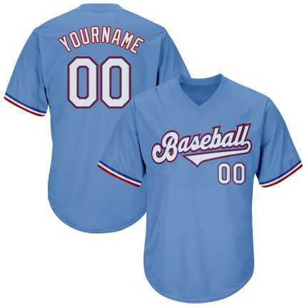 Customizable Light Blue Red White Throwback Baseball Jersey Shirt with Name and Number - Authentic Rib-Knit Design Personalized
