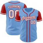Custom Name and Number Authentic Baseball Jersey - Light Blue White-Red Two Tone Team Gear Personalized Light Blue White-Red