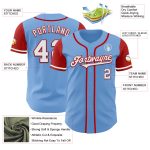 Custom Name and Number Authentic Baseball Jersey - Light Blue White-Red Two Tone Team Gear Personalized Light Blue White-Red