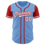 Custom Name and Number Authentic Baseball Jersey - Light Blue White-Red Two Tone Team Gear Personalized Light Blue White-Red