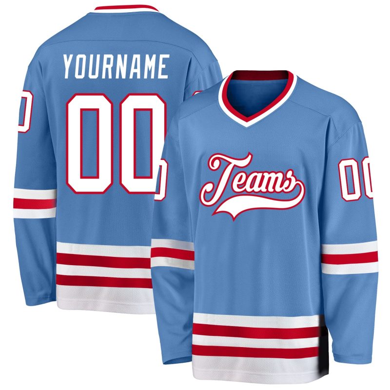 Custom Name and Number Hockey Jersey - Personalized Light Blue Red and White Team Jersey Personalized Light Blue White-Red