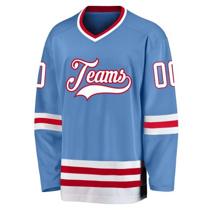 Custom Name and Number Hockey Jersey - Personalized Light Blue Red and White Team Jersey Personalized Light Blue White-Red