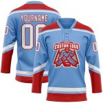 Custom Hockey Jersey with Personalized Name and Number - Light Blue White-Red Lace Neck Team Apparel Personalized Light Blue