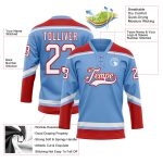Custom Hockey Jersey with Personalized Name and Number - Light Blue White-Red Lace Neck Team Apparel Personalized Light Blue