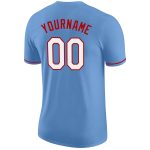 Custom Light Blue Performance Tee with White-Red Accents - Personalized T-Shirt Personalized Light Blue White-Red Performance