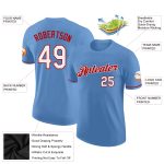 Custom Light Blue Performance Tee with White-Red Accents - Personalized T-Shirt Personalized Light Blue White-Red Performance
