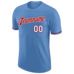 Custom Light Blue Performance Tee with White-Red Accents - Personalized T-Shirt Personalized Light Blue White-Red Performance