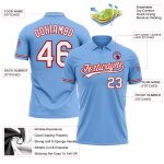 Custom Light Blue Red White Performance Golf Polo Shirt with Name and Number - Personalized Team Apparel Personalized Light