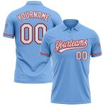 Custom Light Blue Red White Performance Golf Polo Shirt with Name and Number - Personalized Team Apparel Personalized Light