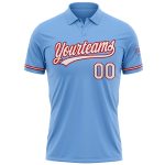 Custom Light Blue Red White Performance Golf Polo Shirt with Name and Number - Personalized Team Apparel Personalized Light