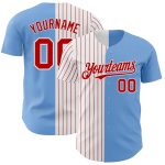Custom Name Number Baseball Jersey - Authentic Light Blue Red White Pinstripe Split Design Personalized Light Blue White-Red