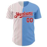 Custom Name Number Baseball Jersey - Authentic Light Blue Red White Pinstripe Split Design Personalized Light Blue White-Red