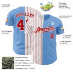 Custom Name Number Baseball Jersey - Authentic Light Blue Red White Pinstripe Split Design Personalized Light Blue White-Red