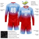 Custom Name Number Light Blue White Red Fade Soccer Jersey Long Sleeve Fashion Uniform Personalized Light Blue White-Red