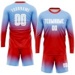 Custom Name Number Light Blue White Red Fade Soccer Jersey Long Sleeve Fashion Uniform Personalized Light Blue White-Red