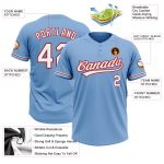 Custom Name and Number Unisex Softball Jersey - Light Blue White Red Two-Button Design Personalized Light Blue White-Red