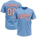 Custom Name and Number Unisex Softball Jersey - Light Blue White Red Two-Button Design Personalized Light Blue White-Red