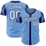 Custom Name and Number Baseball Jersey in Light Blue White-Royal - Personalized Team Jersey - Authentic Arm Shapes Personalized