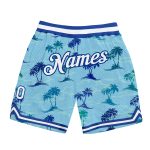 Custom Name Number Basketball Shorts Light Blue White Royal 3D Palm Trees Design - Authentic Team Gear Personalized Light