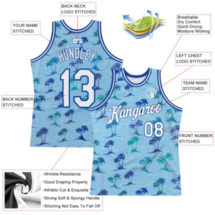 Custom Name and Number Hawaii Palm Trees Basketball Jersey - Light Blue White-Royal 3D Pattern Authentic Jersey Personalized